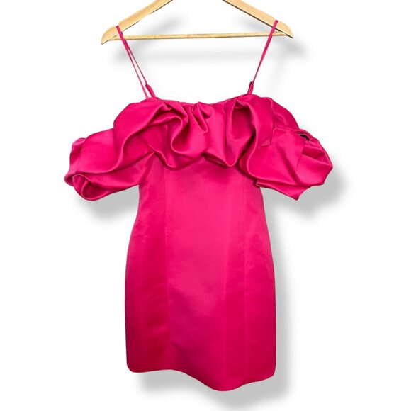 Forever 21 Off The Shoulder Dress Pink Ruffle Sleeve Large Mini Barbie Costume - Picture 1 of 9